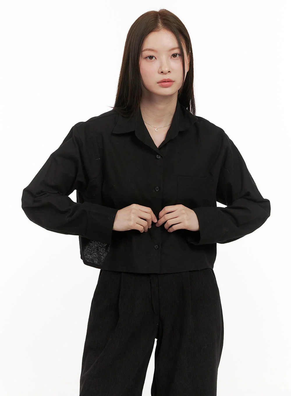 Collared Cropped Button-Down OD412 - Image 9