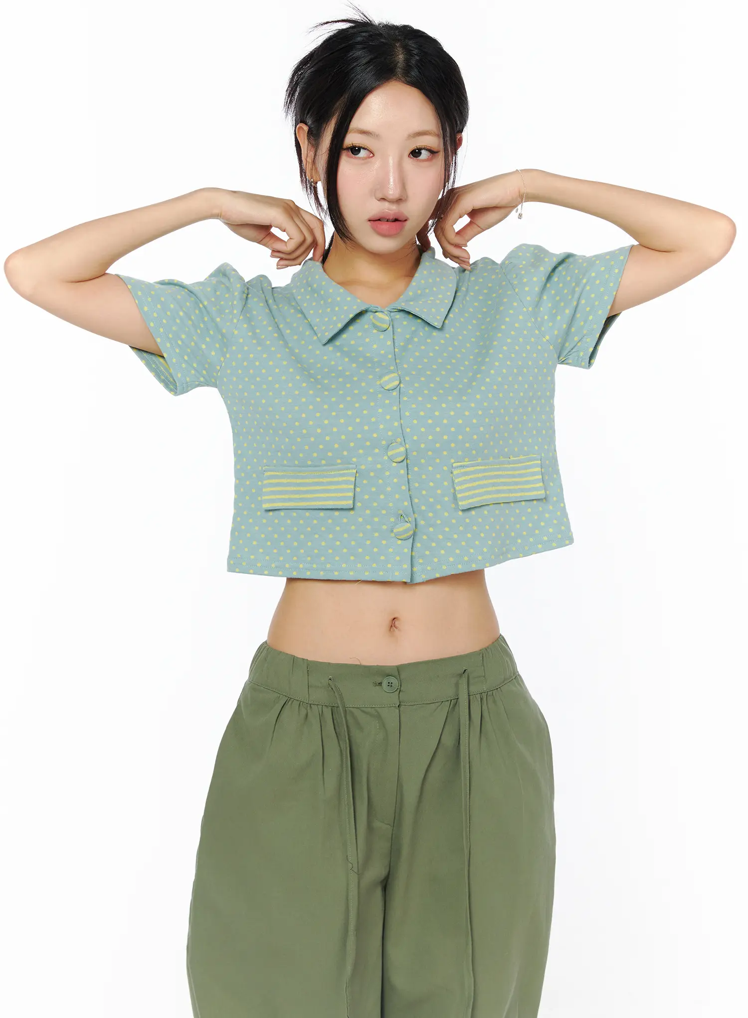 Collared Polka Dot Crop Cardigan CU512 - Image 2