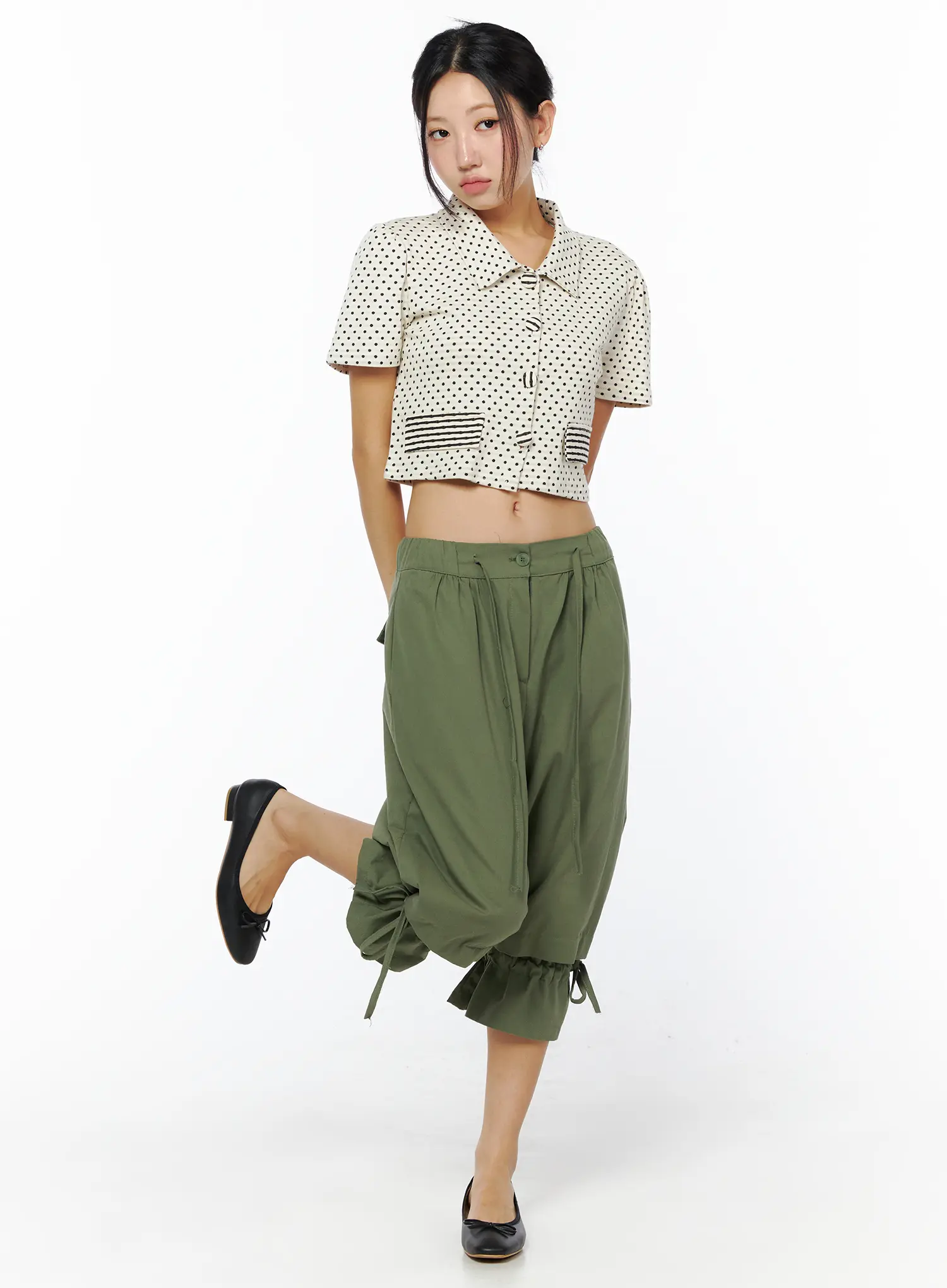 Collared Polka Dot Crop Cardigan CU512 - Image 3