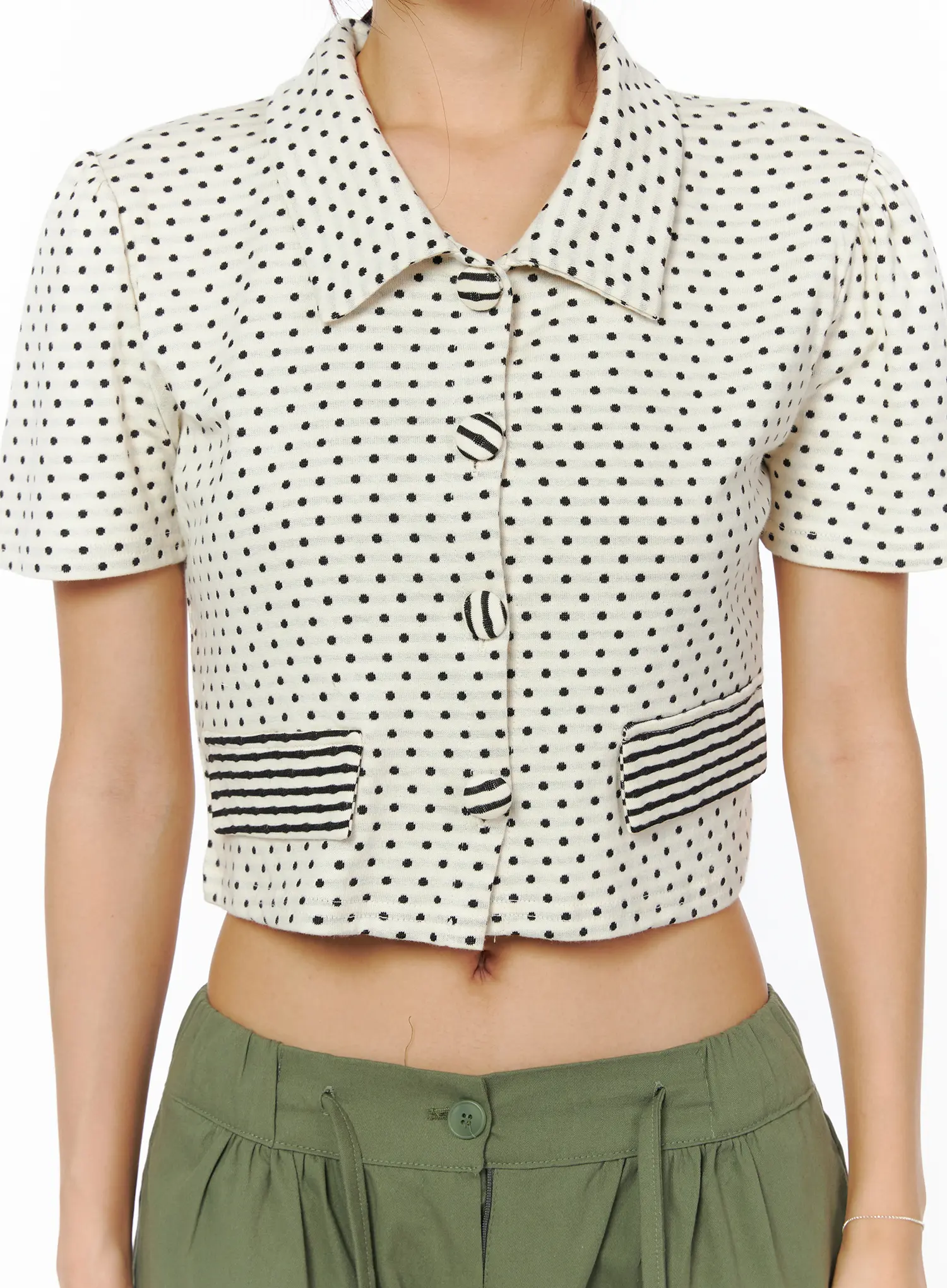 Collared Polka Dot Crop Cardigan CU512 - Image 9