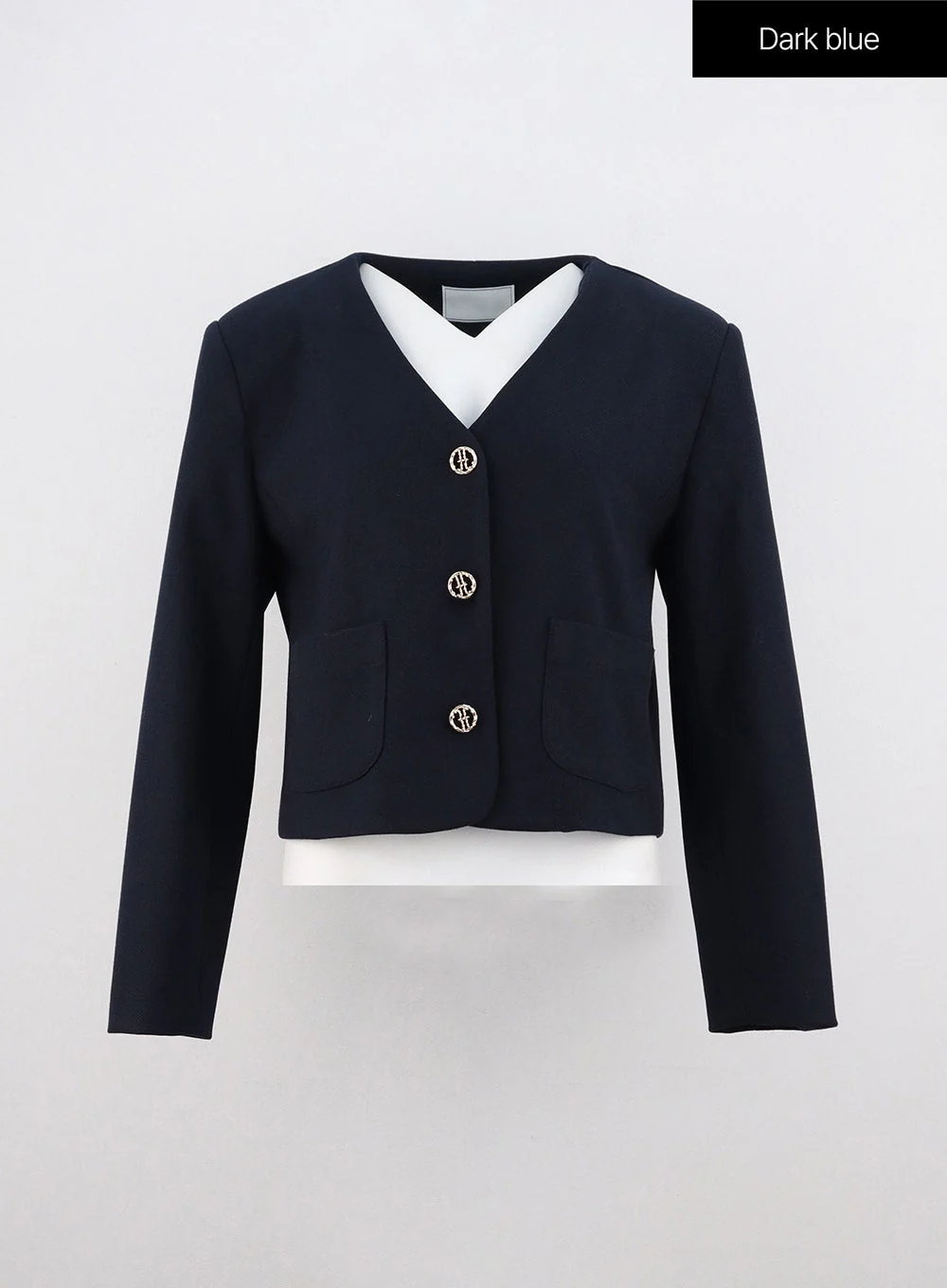 Collarless Crop Blazer Jacket OO312 - Image 13