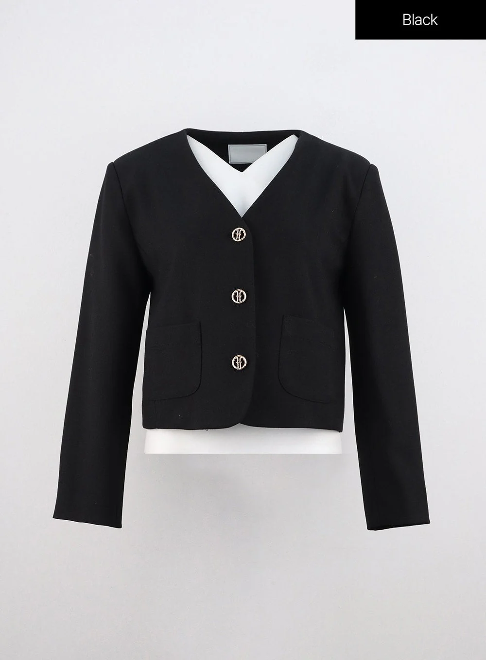 Collarless Crop Blazer Jacket OO312 - Image 14