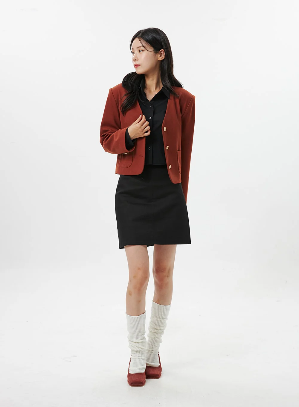 Collarless Crop Blazer Jacket OO312 - Image 2