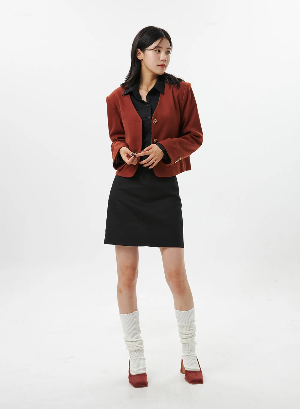 Collarless Crop Blazer Jacket OO312 - Image 5