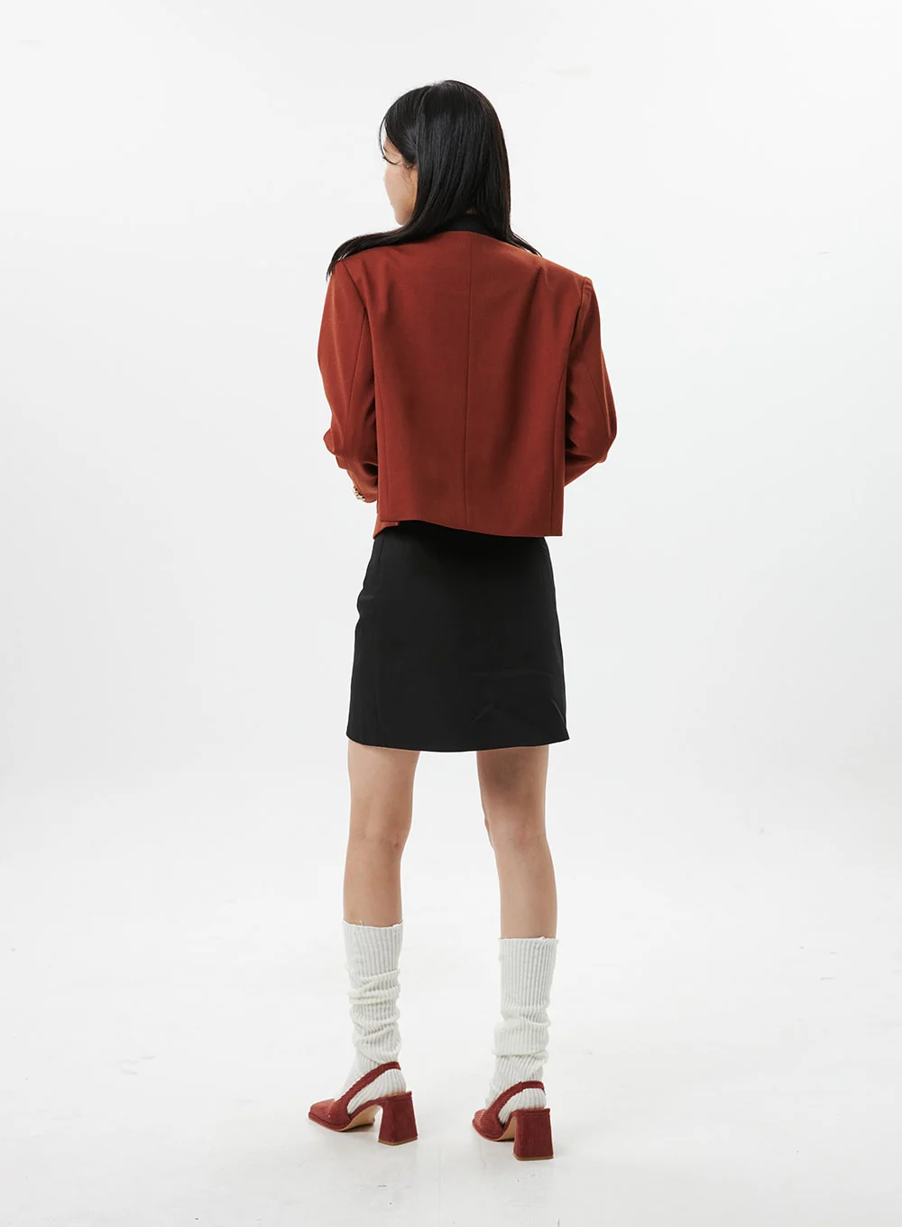 Collarless Crop Blazer Jacket OO312 - Image 7