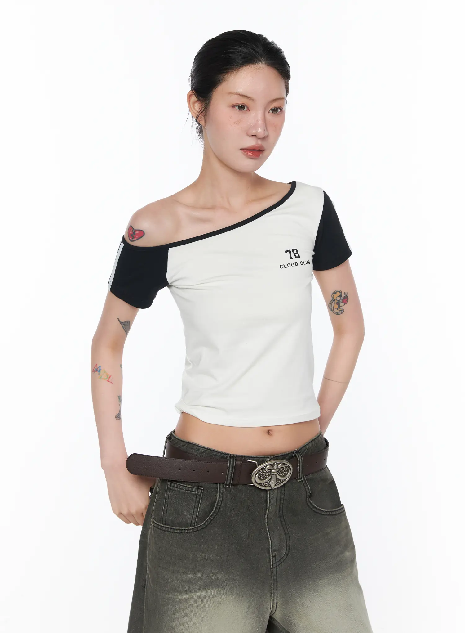 Color Block One-Shoulder Top CA524 - Image 2