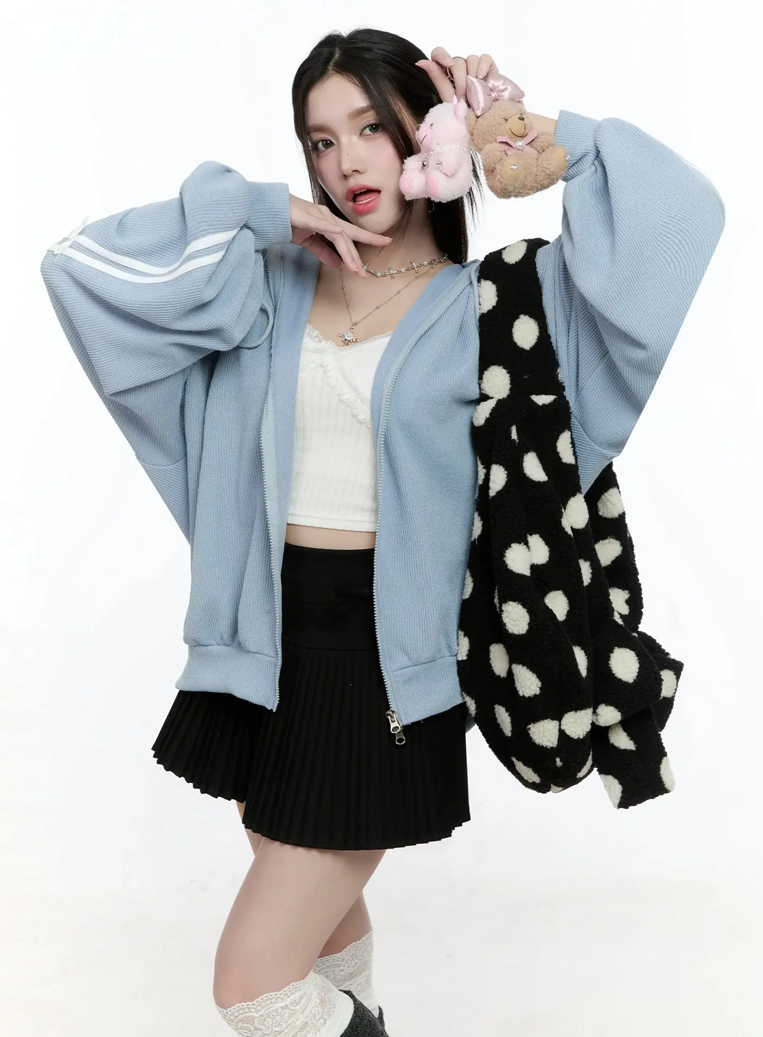 Contrast Oversized Zip-Up Hoodie IO527