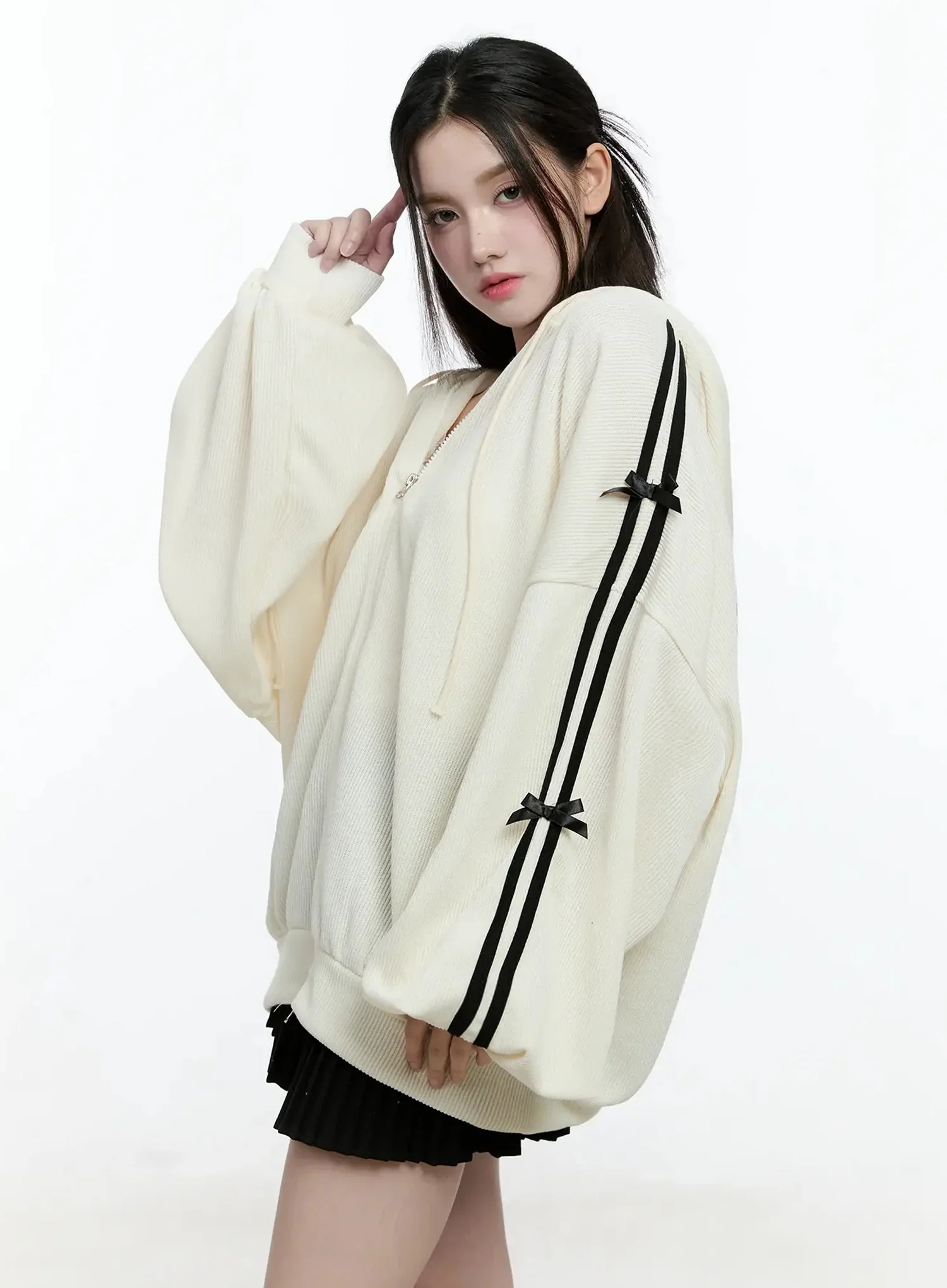 Contrast Oversized Zip-Up Hoodie IO527 - Image 14