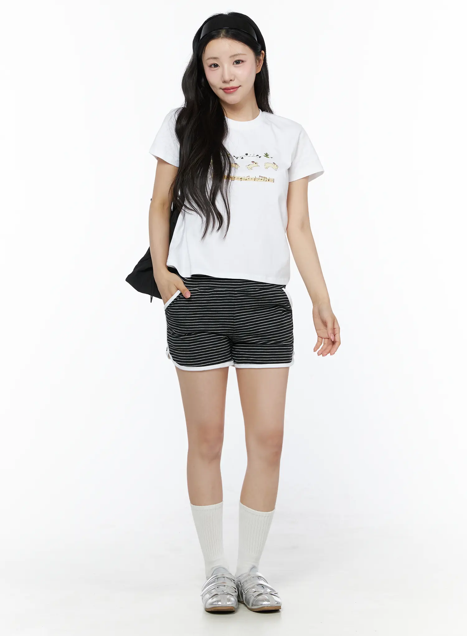 Contrast Trim Striped Shorts IU525 - Image 2