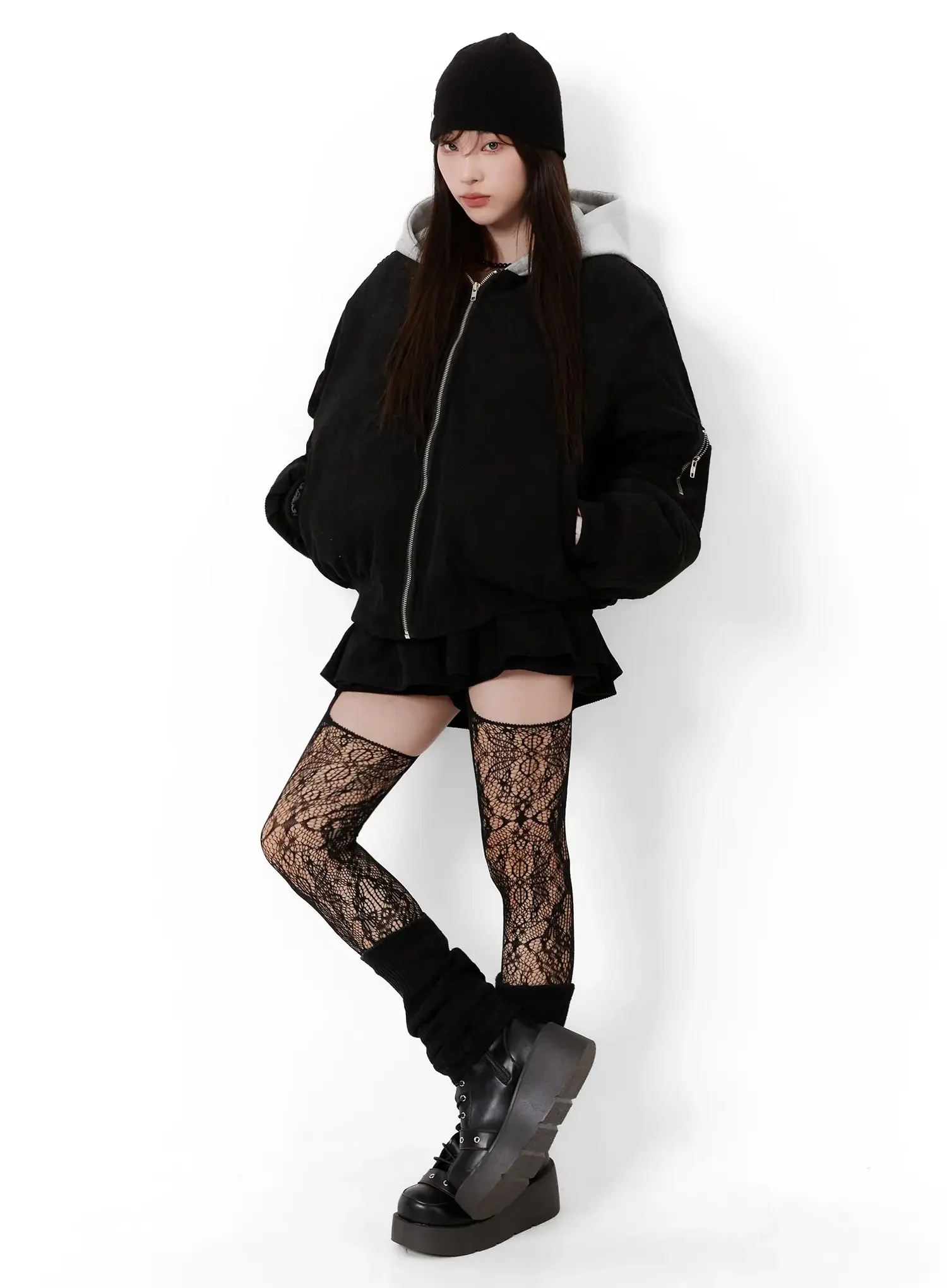 Corduroy Hooded Bomber Jacket IJ521 - Image 3