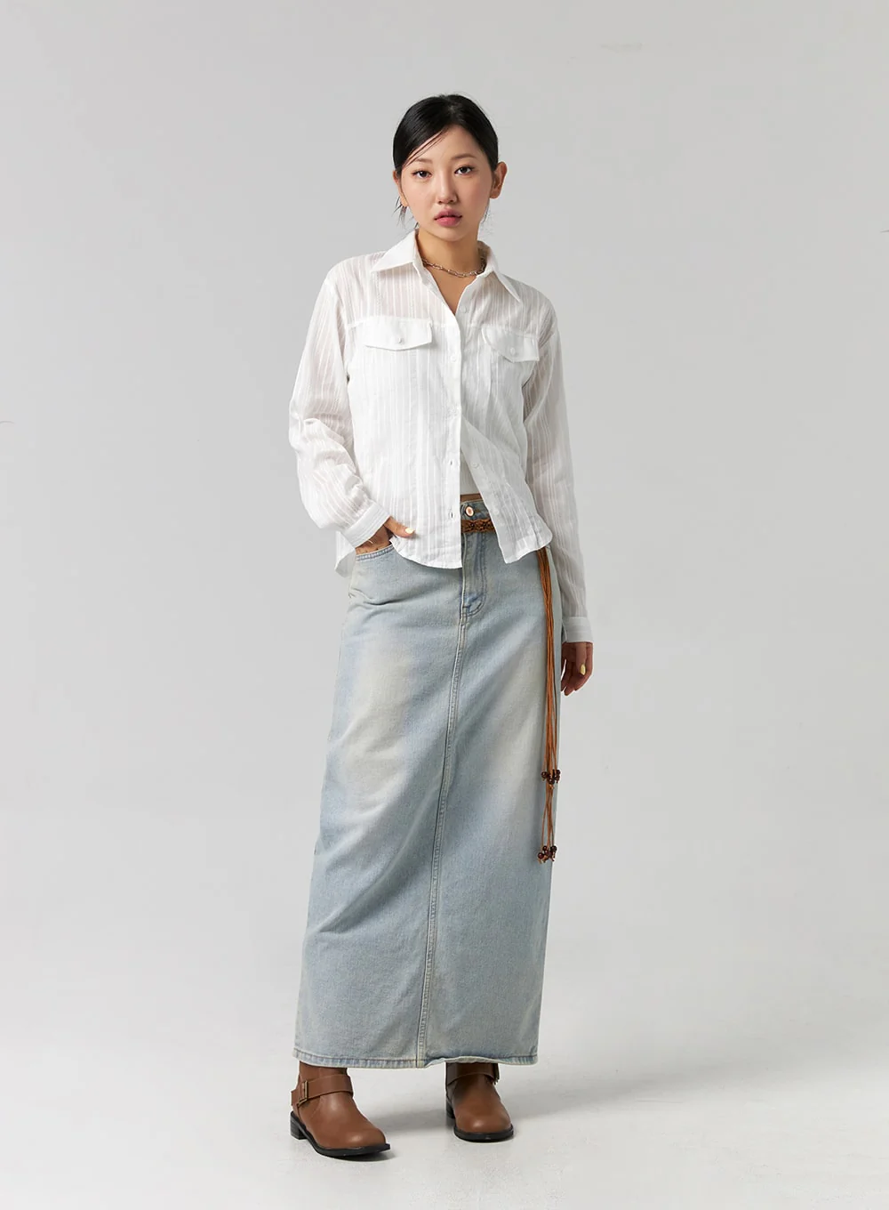 Cotton Collared Long Sleeve Shirt CG329 - Image 2