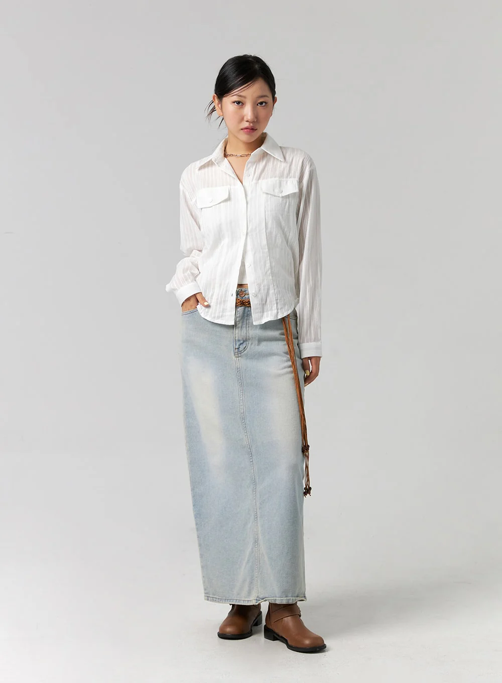 Cotton Collared Long Sleeve Shirt CG329 - Image 3