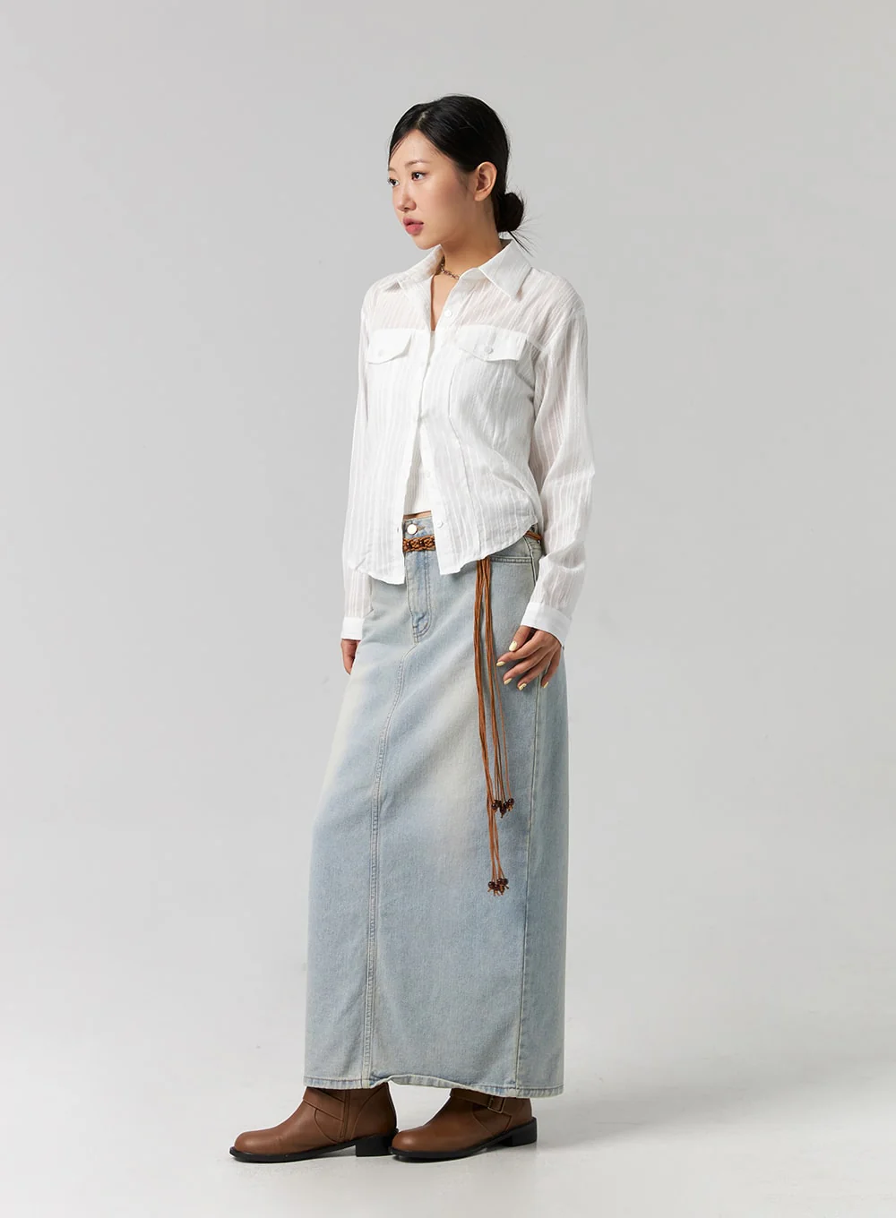 Cotton Collared Long Sleeve Shirt CG329 - Image 7