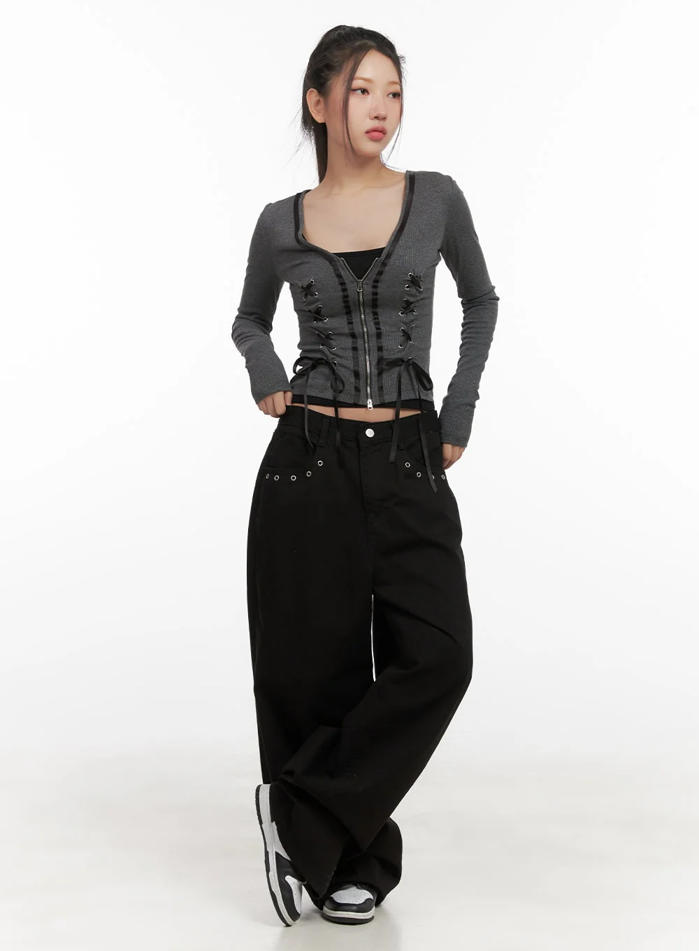 Cotton Eyelet Detail Wide-Leg Pants CD416 - Image 2