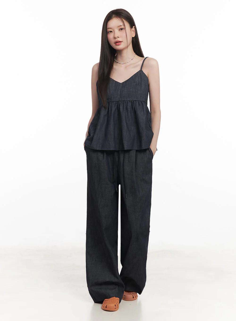 Cotton Flare V-Neck Denim Cami Top IY509 - Image 11