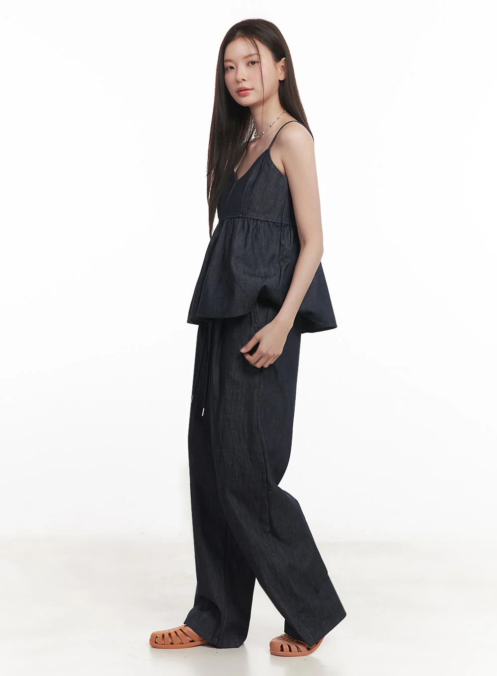 Cotton Flare V-Neck Denim Cami Top IY509 - Image 12