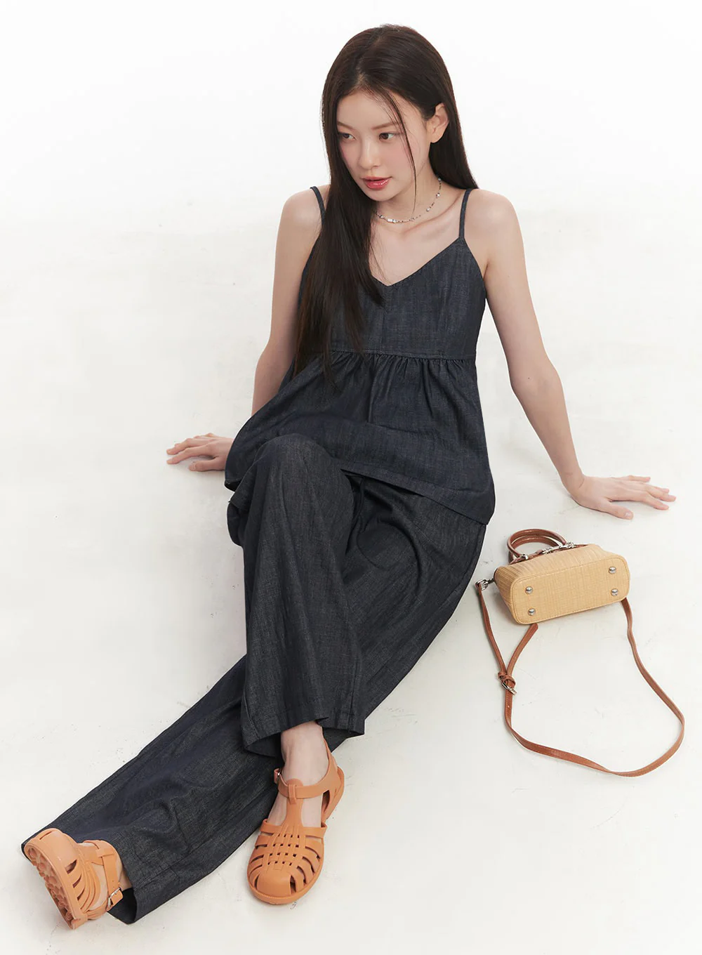Cotton Flare V-Neck Denim Cami Top IY509 - Image 14