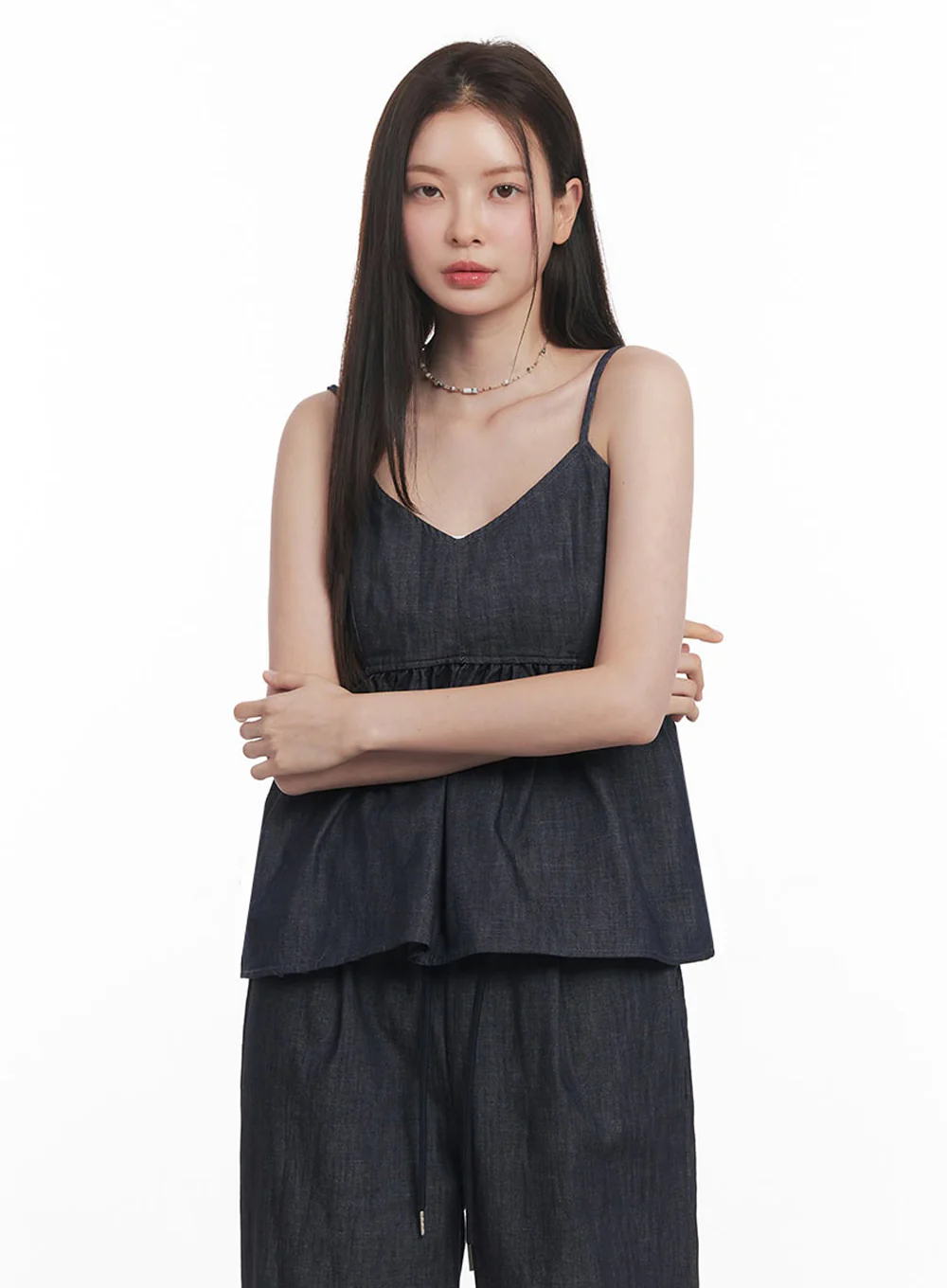 Cotton Flare V-Neck Denim Cami Top IY509 - Image 15