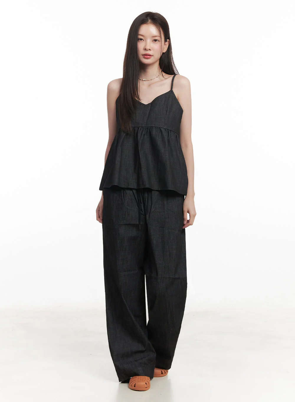 Cotton Flare V-Neck Denim Cami Top IY509 - Image 16