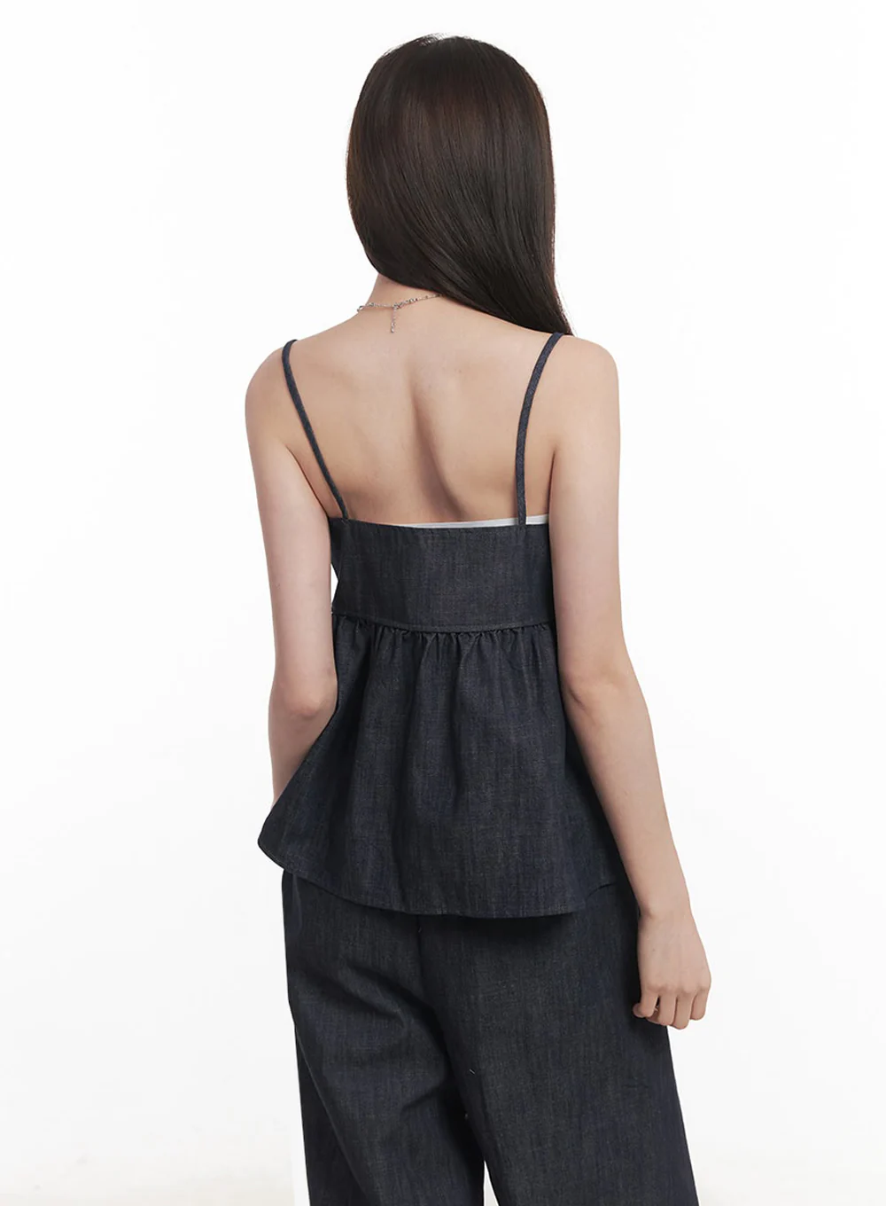 Cotton Flare V-Neck Denim Cami Top IY509 - Image 8
