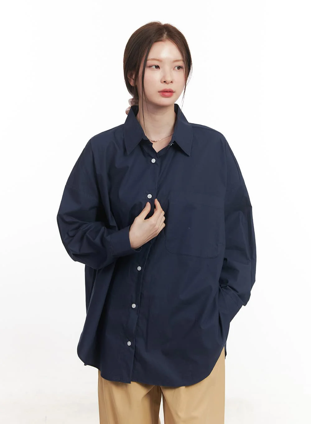 Cotton Oversized Button-Up Shirt CA502 - Image 11