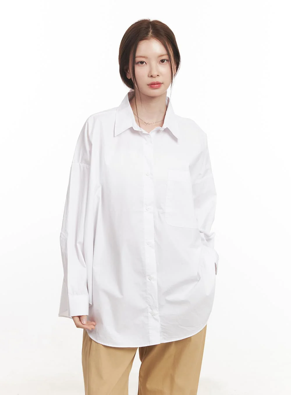 Cotton Oversized Button-Up Shirt CA502 - Image 12