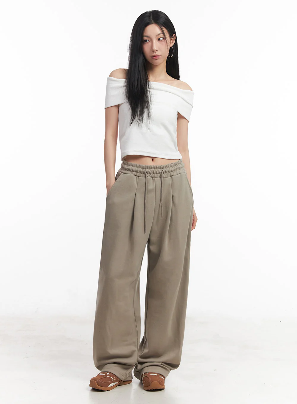 Cotton Pintuck Wide-Fit Sweatpants IY516 - Image 5
