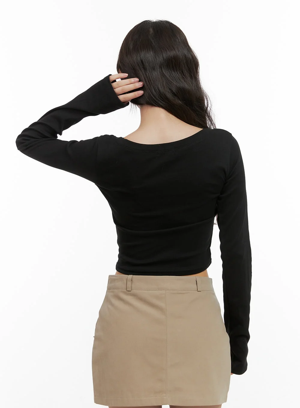 Cotton V-Neck Crop Long Sleeve Top CG422 - Image 5