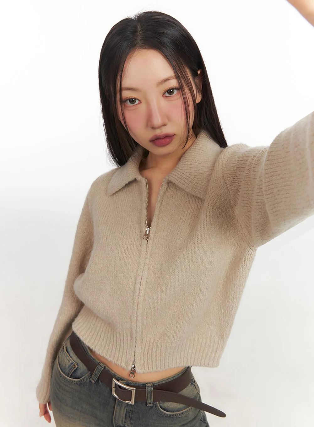Cozy Collared Zip-Up Sweater IF510