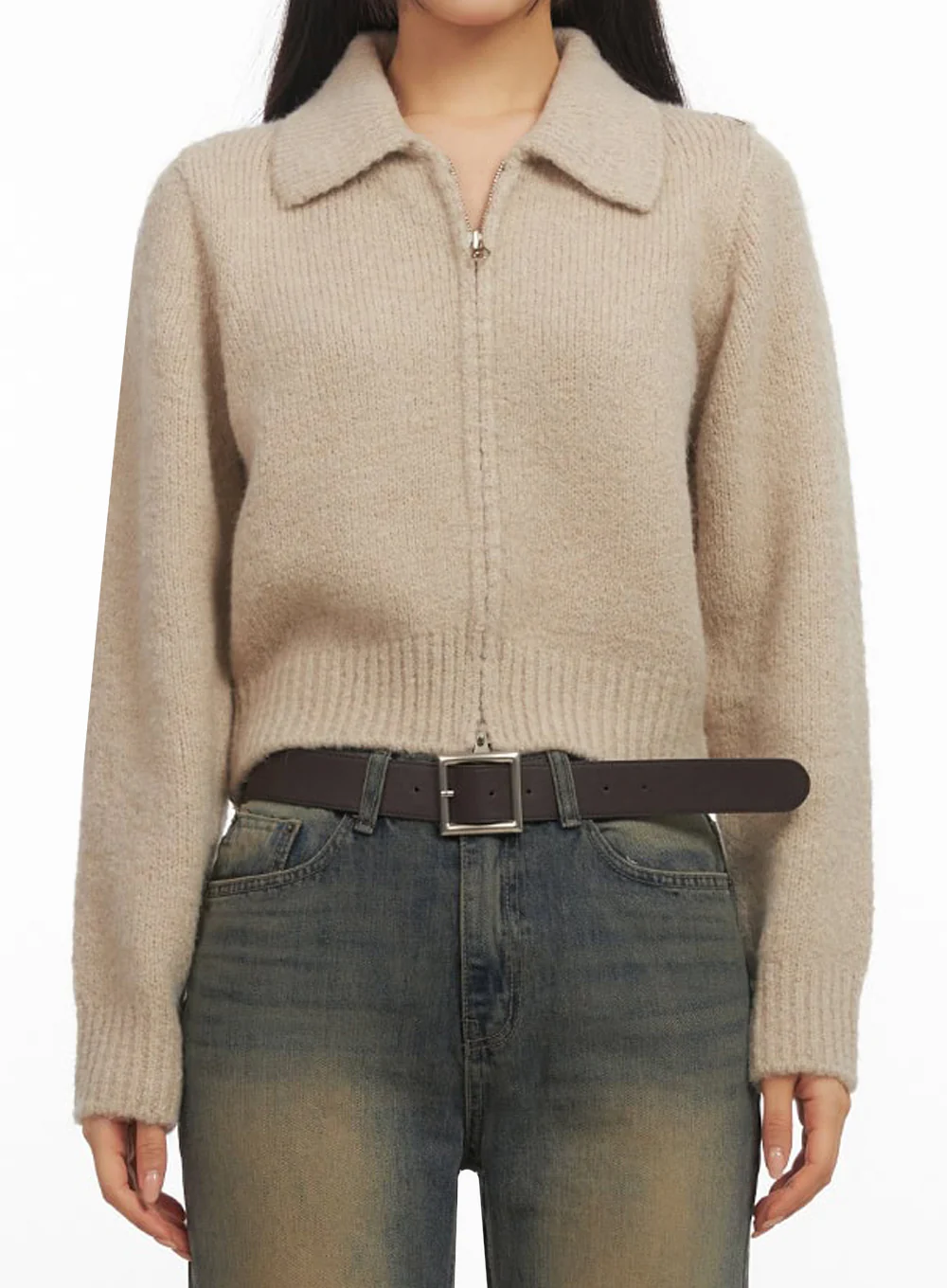 Cozy Collared Zip-Up Sweater IF510 - Image 3