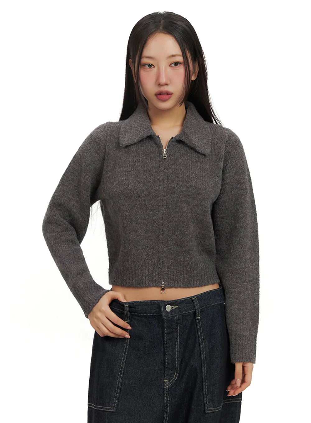 Cozy Collared Zip-Up Sweater IF510 - Image 5