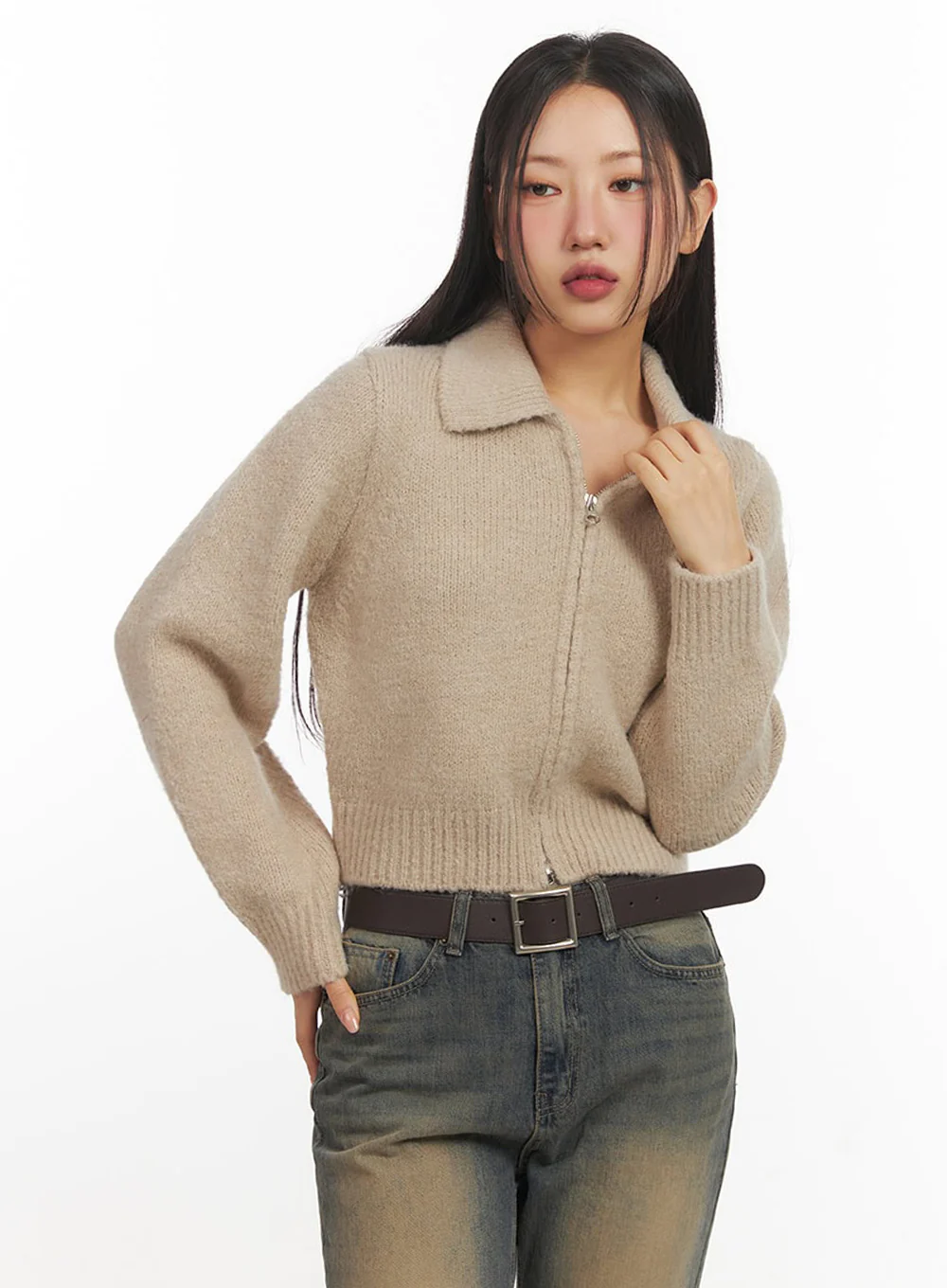 Cozy Collared Zip-Up Sweater IF510 - Image 6