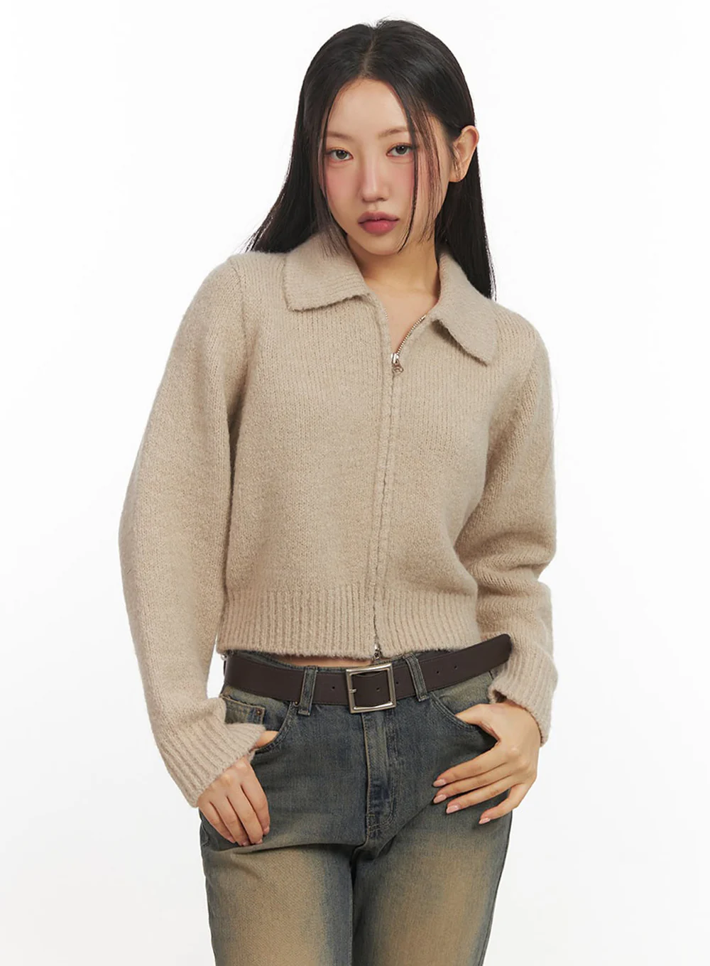 Cozy Collared Zip-Up Sweater IF510 - Image 7