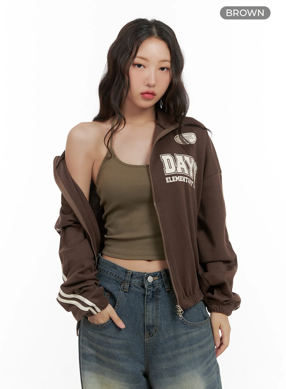 Cozy Lettering Zip-Up Sweatshirt CG423 - Image 9