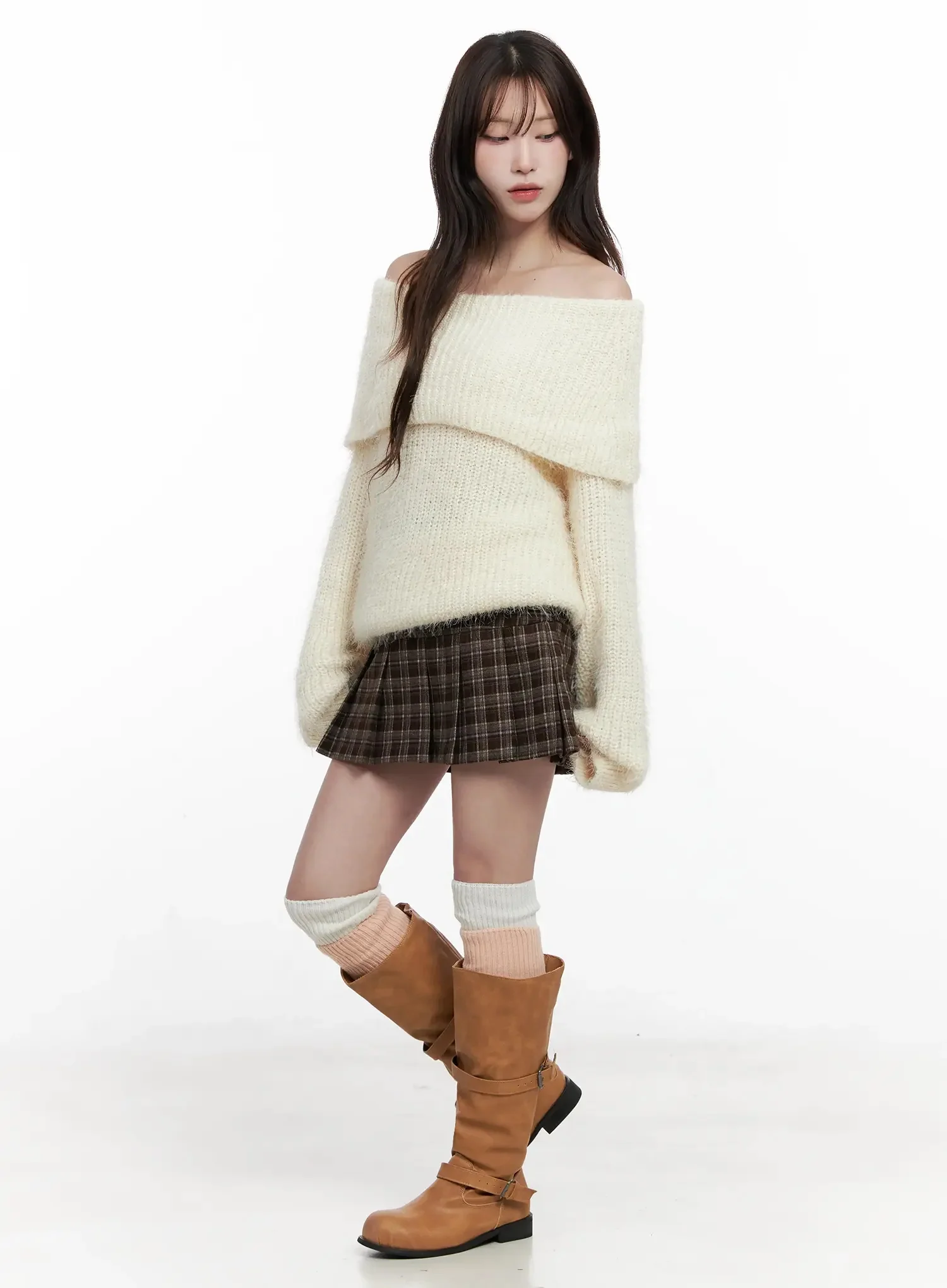 Cozy Off-Shoulder Knit Sweater IN514 - Image 10