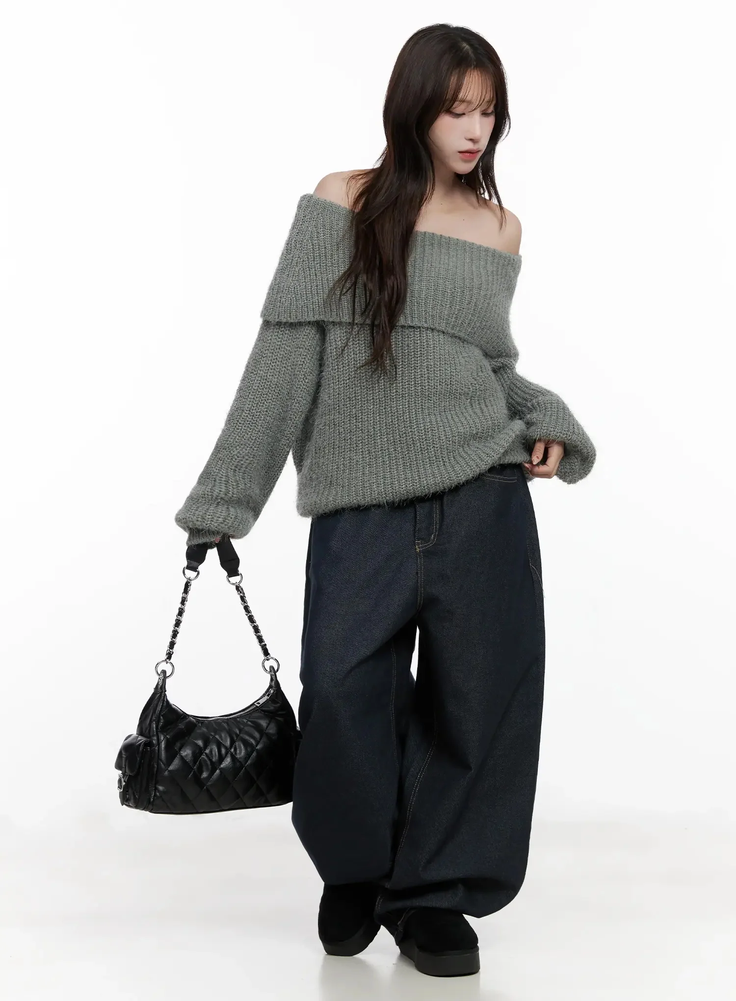 Cozy Off-Shoulder Knit Sweater IN514 - Image 2