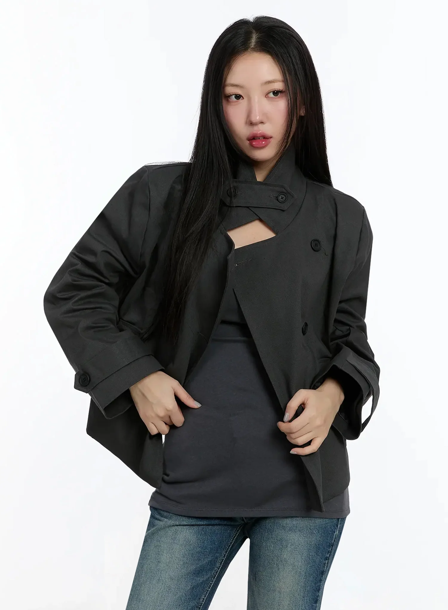 Cropped Double High-Neck French Jacket IM509 - Image 16