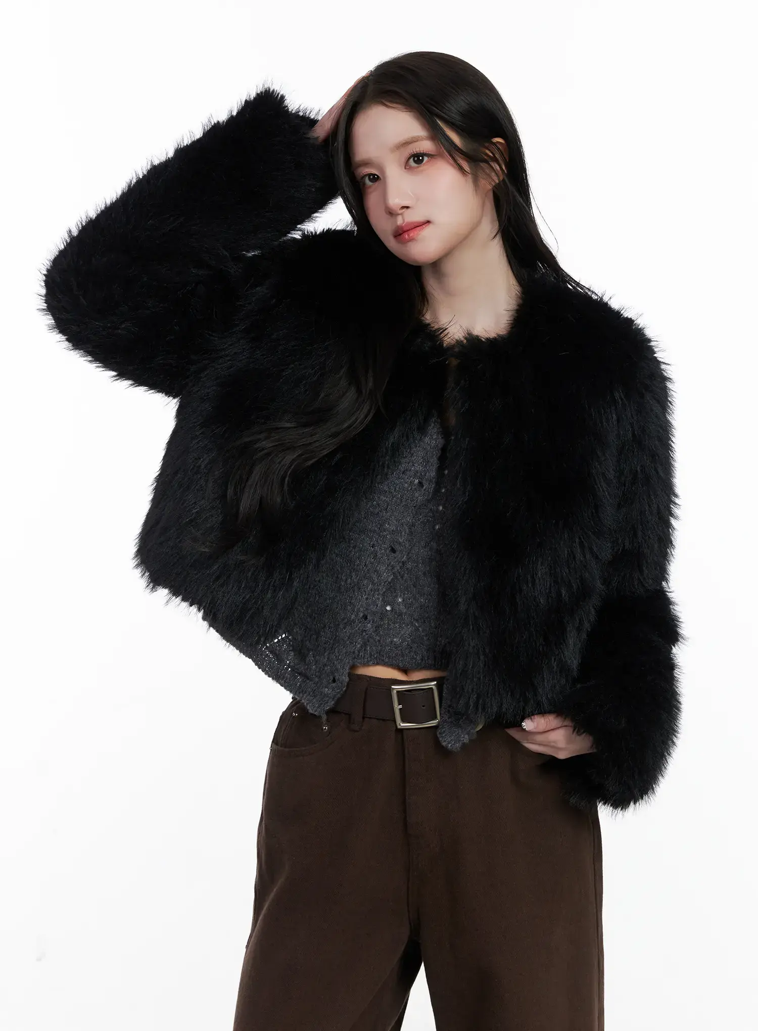 Cropped Faux Fur Jacket CN520 - Image 11