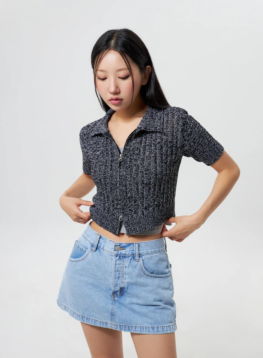Cropped Knit Zip-Up CY325 - Image 2