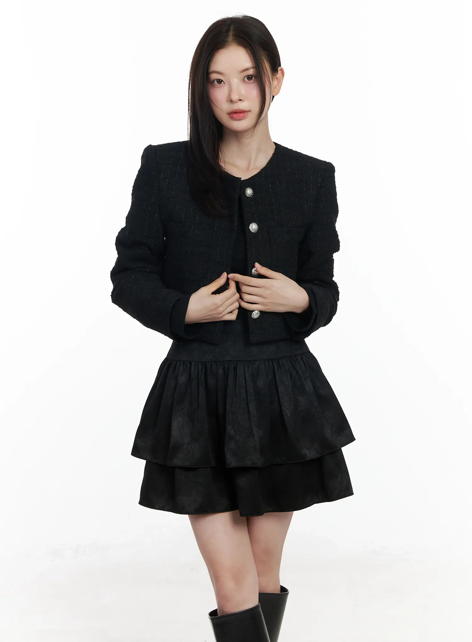 Cropped Two-Pocket Tweed Jacket IF520 - Image 2