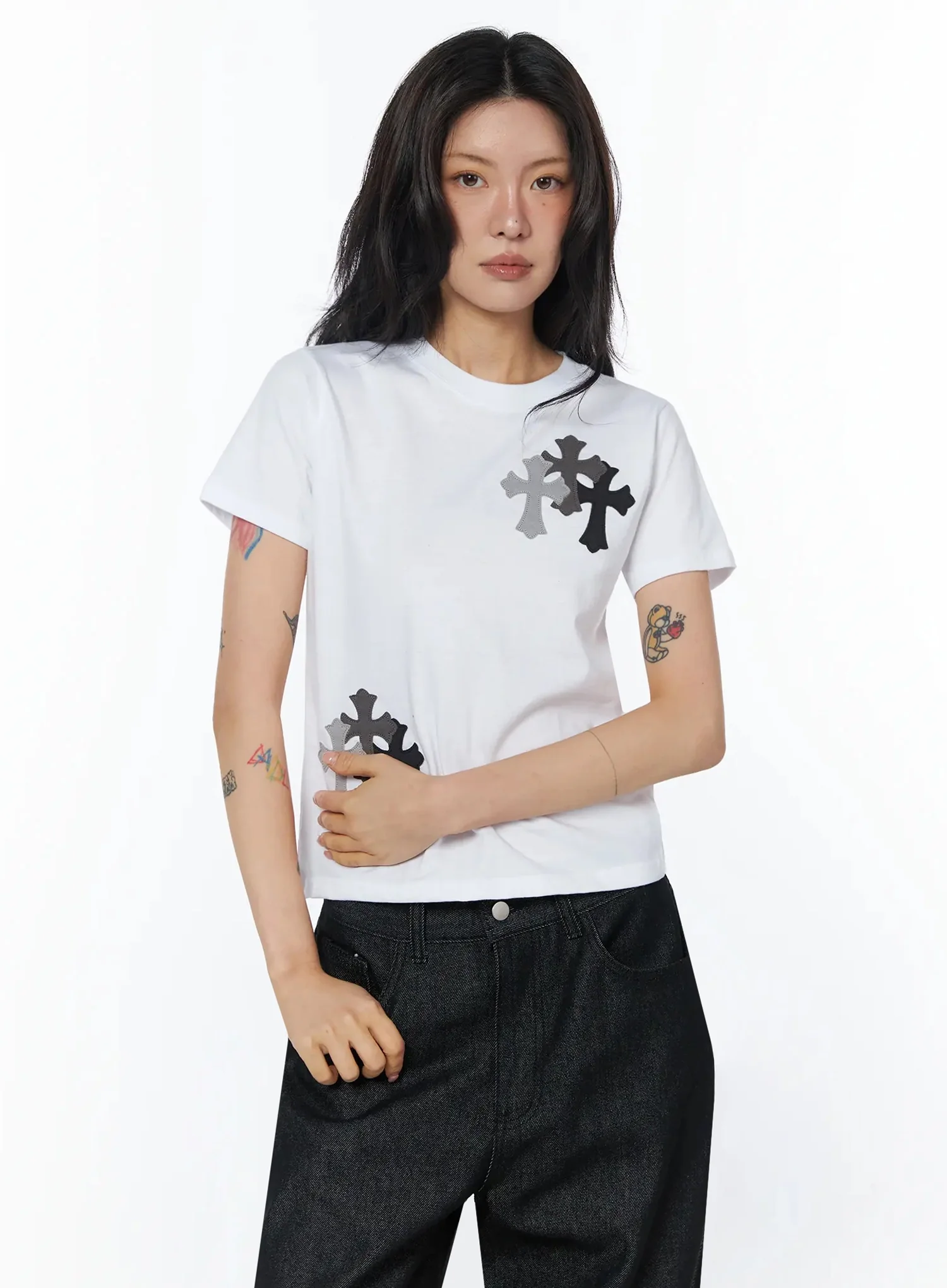 Cross Embroidered T-Shirt IU508 - Image 10