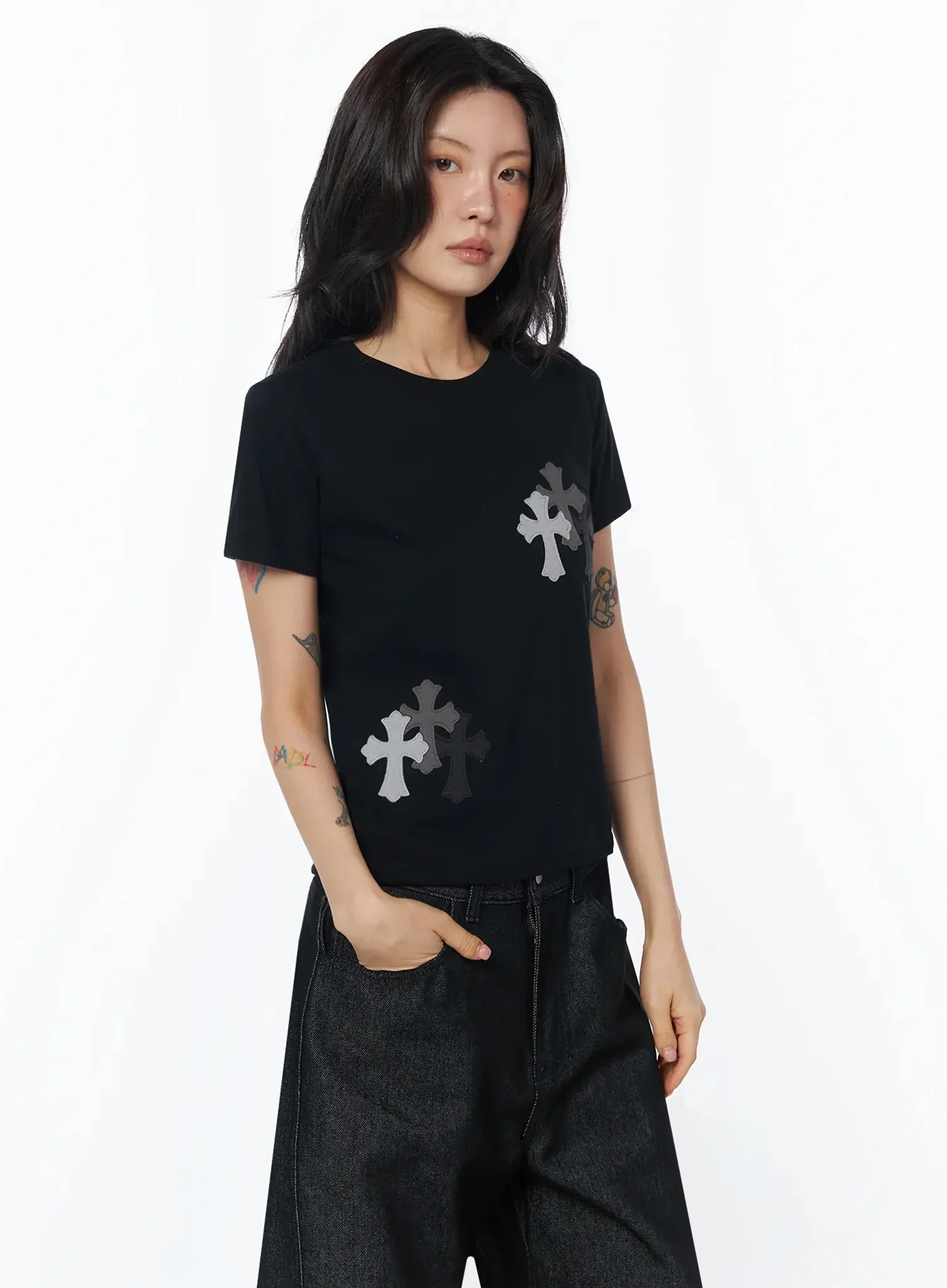 Cross Embroidered T-Shirt IU508 - Image 11