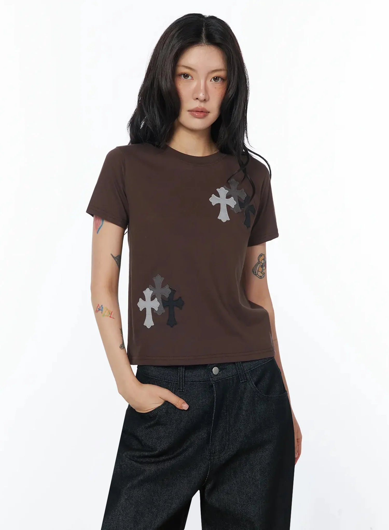 Cross Embroidered T-Shirt IU508 - Image 6