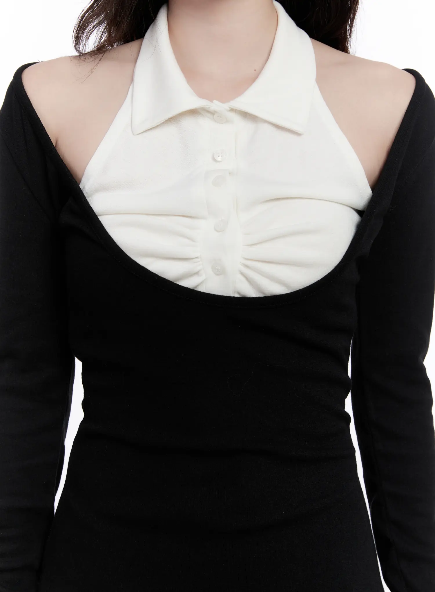 Cut-Out Collar Contrast Mini Dress CO501 - Image 4
