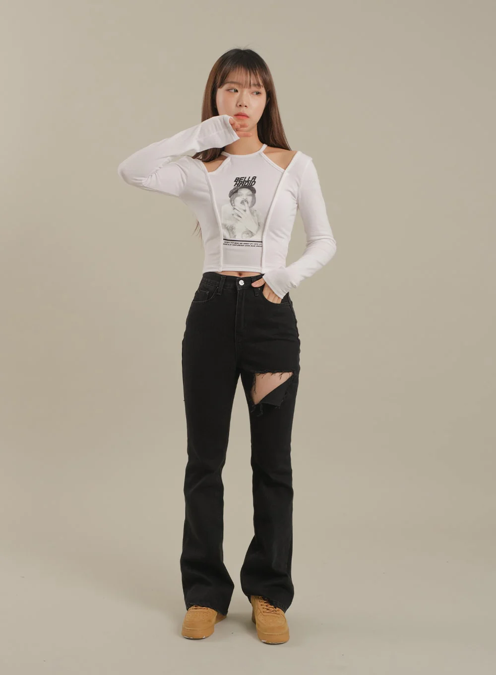 Cut Out Halter neck Long Sleeve T Shirt - Image 15