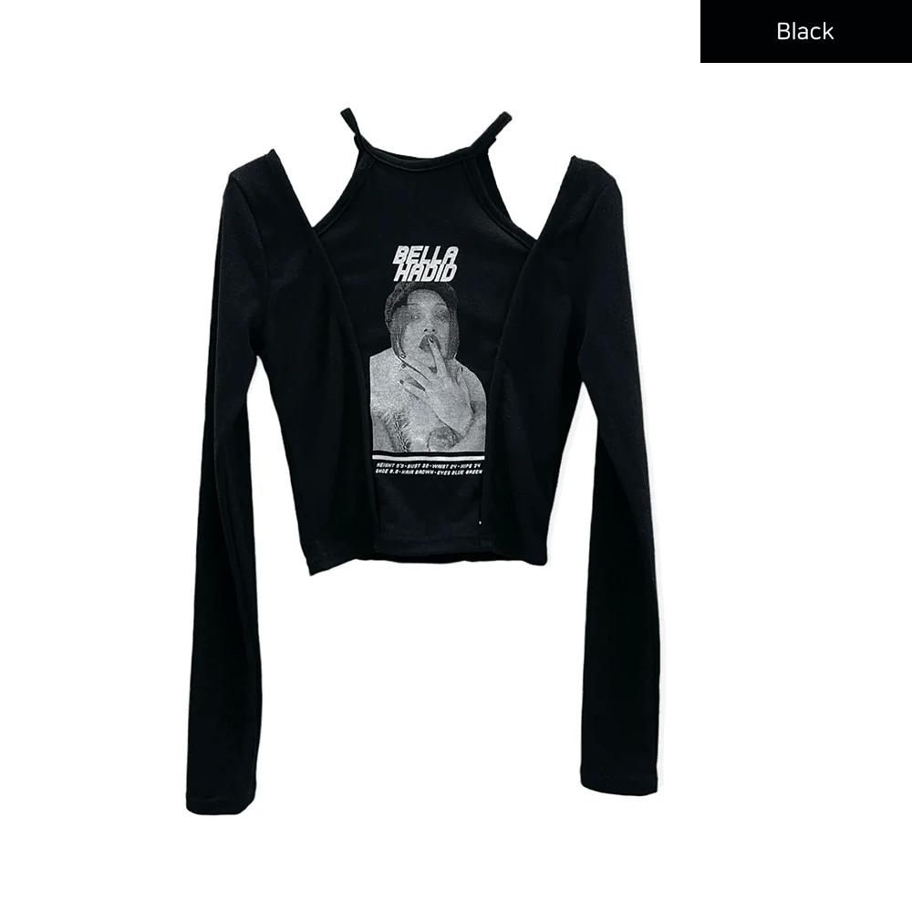Cut Out Halter neck Long Sleeve T Shirt - Image 16