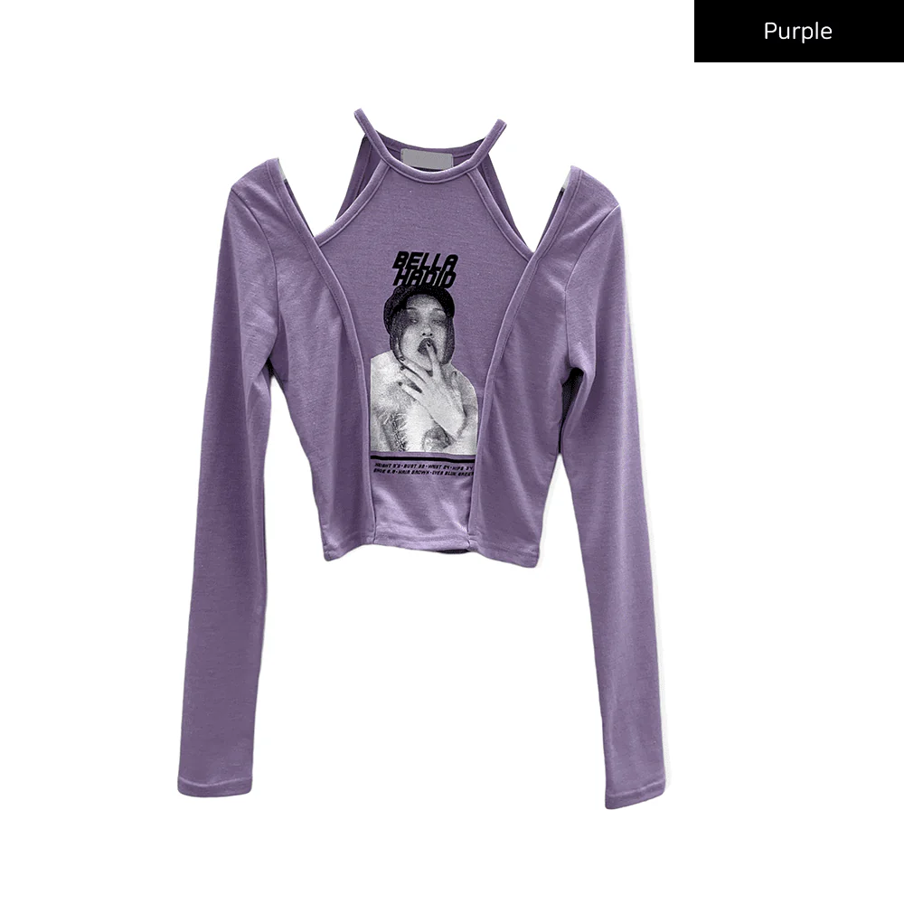 Cut Out Halter neck Long Sleeve T Shirt - Image 17
