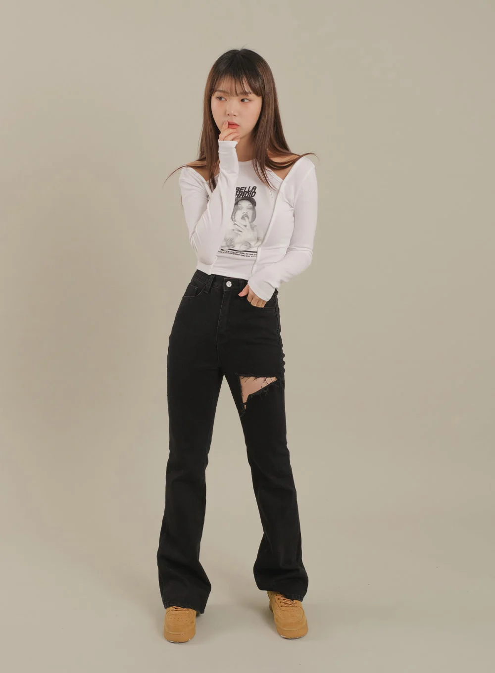 Cut Out Halter neck Long Sleeve T Shirt - Image 4