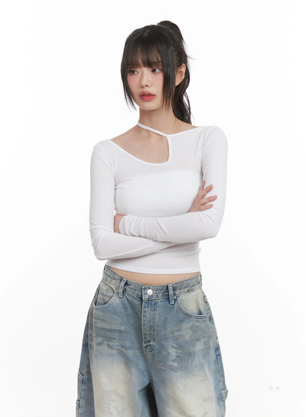 Cut-Out Slim-Fit Long Sleeve Top CJ528 - Image 8