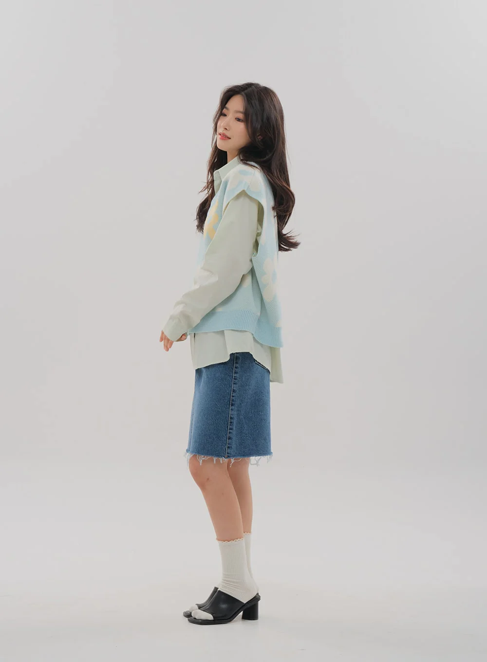 Denim Knee Length Skirt F5 - Image 2